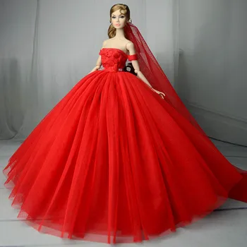 1:6 אדום Off-כתף שמלת החתונה בגדים עבור ברבי הבובה תלבושות המפלגה הנסיכה שמלת Vestido 1/6 BJD בובות אביזרים ילד צעצוע