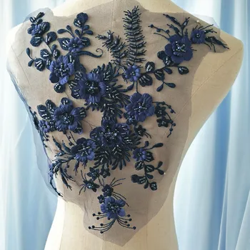 1PC 3D חרוזים תחרה אפליקציה רקומה פרחים בד תחרה לקצץ לקשט את החתונה השמלה ההינומה אביזרי הטקסטיל