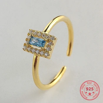 2019 חדש אופנה 925 כסף לפתוח טבעות קריסטל כחול Luxry זירקון זהב טבעות תכשיטים מתנות לנשים