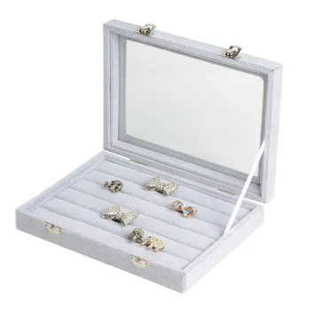 2022 קופסת מתנה טבעות קופסה Retaile פשוטה תכשיטים ראווה קטיפה חלון שקוף להציג תיק אחסון ארגונית הולדר