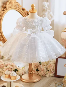 2023 הנסיכה מסיבת שמלה לבנה לתינוק בנות תינוקות יוקרה מעצב נצנצים גאלה בגדי ילדים נשף שמלות שושבינה