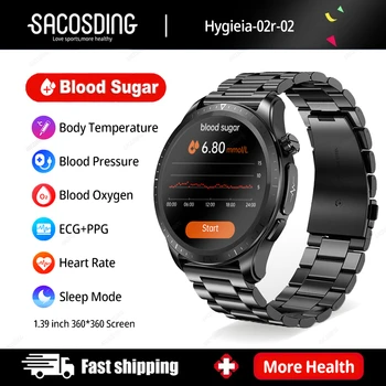 2023 חדש הסוכר בדם Smartwatch 1.39 אינץ ' 360*360 מגע באיכות HD מסך גדול א השעונים החכמים ניטור פולשני הגלוקוז בדם
