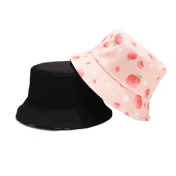 2023 פירות אפרסק הדפסה דלי כובעים יוניסקס דו צדדי להשתמש פנמה נשית חיצונית שמשיה כובעי נסיעות מתקפלים קרם הגנה כובע שמש