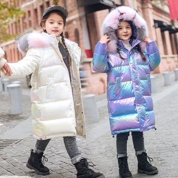 - 30 מעלות 2020 החורף למטה ז ' קט בנות בגדי ילדים בגדי ילדים בנים הלבשה עליונה מעילי פרווה פרווה אמיתית עמיד למים חליפת שלג