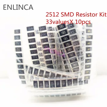 330Pcs 2512 סגסוגת התנגדות SMD נגד ערכת מגוון ערכת 1ohm-1M ohm 5% 33valuesX 10pcs=330pcs DIY ערכת 1R 3.3 R 5.1 R 10R 47R