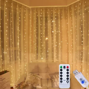 3M LED פיות אורות מחרוזת וילון גרלנד USB לויה מרחוק חג המולד קישוט הביתה לשנה החדשה מנורת החג תאורה