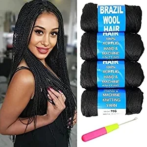 4Packs ברזילאי חוט צמר Arylic חוט עבור שיער+סרוגה וו אפריקה צמה טוויסט מעוות מסיב סינטטי הארכת שיער צבע 12
