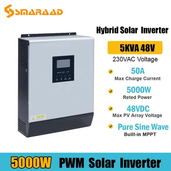 5000W Solar Inverter 5000VA היברידית 24V PV קלט 80VDC 220VAC פלט גל סינוס טהור לבנות 50A PWM מטען סולארי בקר