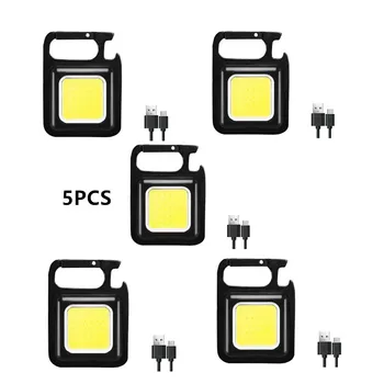 5PCS LED 500LM פנס עבודה האור נייד פנס כיס מחזיקי מפתחות USB נטענת עבור קמפינג תחת כיפת השמיים קטן חולץ פקקים