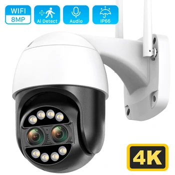 8X זום 4K כפול עדשה WiFi IP מצלמה 8MP חיצונית מצלמות במעגל סגור, מצלמות מעקב-כיוונית אודיו PTZ 2K 4MP מערכת מצלמות אבטחה בבית