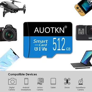 AuoTKN Mini SD 8GB 16GB 32GB Class10 פלאש כרטיס זיכרון מיקרו כרטיס TF V10 64GB 128GB 256GB 512GB כרטיס Microsd בשביל הטלפון