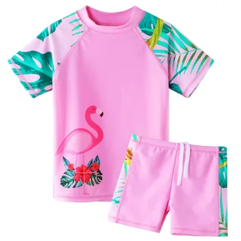 BAOHULU ילדים פלמינגו הדפסה בגד ים שני חלקים סט Tankini UPF 50+ מגן UV בגדי ילדים ספורט מים פריחה השומר