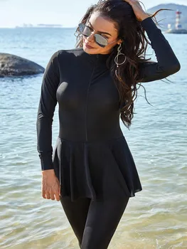 Burkini המוסלמים אישה בגדי ים 2023 מלא בגדי הים מוצק ארוך שרוול סרבל מכנסיים האסלאמית בגד ים פריחה שומר S-5XL