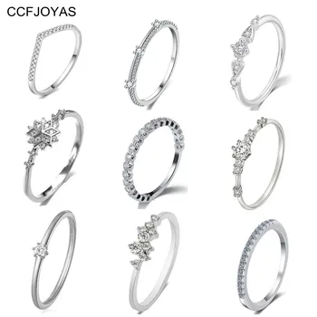 CCFJOYAS 100% כסף סטרלינג 925 טבעת לנשים פשוט ההגירה לבן גביש זירקון טבעת נישואין טבעות צבע כסף תכשיטים יפים