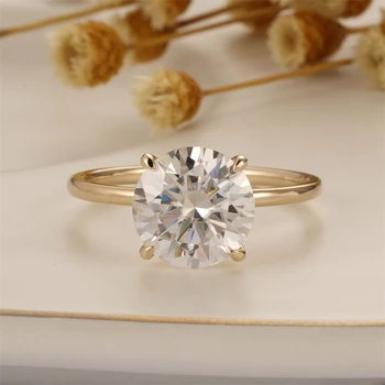 CxsJeremy 3.5 ctw סיבוב סוליטר Moissanite טבעת אירוסין 14K 585 זהב צהוב בעבודת יד טבעות טבעת נישואין מתנות יום נישואים