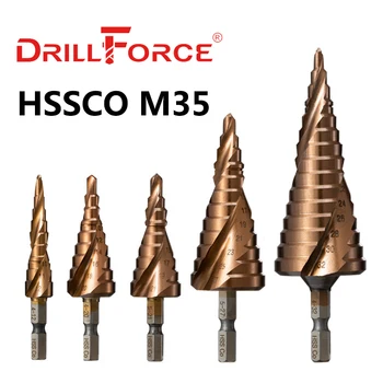 Drillforce M35 5% קובלט שלב מקדח HSSCO קונוס מתכת כלי החור קאטר 3-12/3-14/4-12/4-20/4-22/4-25/4-32/5-21/5-27/6-24mm