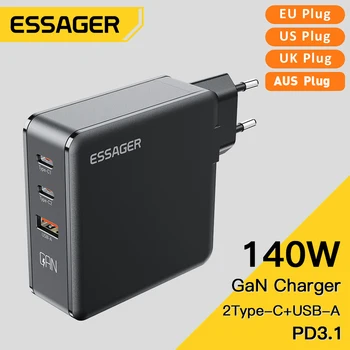 Essager USB Type C מטען 140W גן טעינה מהירה 3Ports 100 משטרת טלפון נייד מטענים עבור Samsung Xiaomi Macbook לוח מתאם
