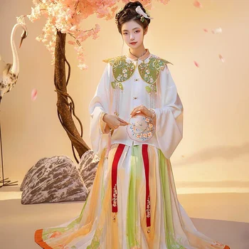 Fengtai Qu (עד עכשיו גרין) שושלת מינג עומד צווארון קצר חולצה עם קפלים החצאית ואת סיני אלמנטים Hanfu נקבה