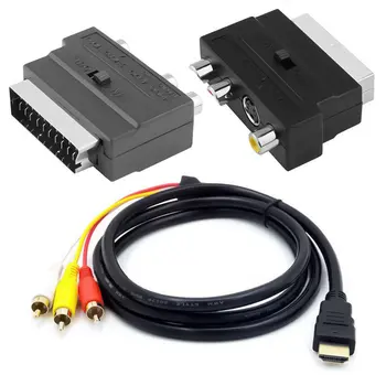 HDMI-תואם 3Rca Scart שני-In-one מתאם כבל 1.5 מ ' HDMI תואם זכר S-Video ל Rca 3 Av כבל אודיו 3 מתאם Rca