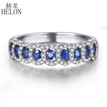 HELON מוצק 18K זהב לבן 0.95 ct מקורי ספירים, יהלומים תכשיטים, יום נישואין טבעת הנישואין נשים קלאסי תכשיטים יפים