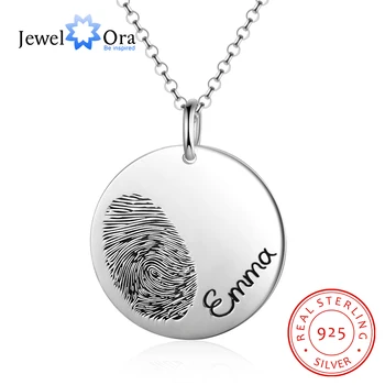 JewelOra 925 כסף סטרלינג אישית טביעת אצבע שרשרת עם חריטה השם התאמה אישית של התינוק היד תליון הזיכרון מתנה