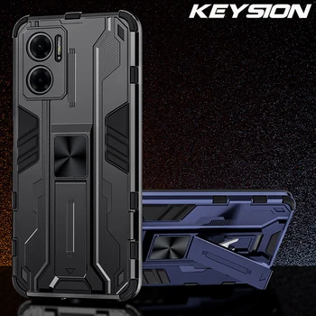 KEYSION Shockproof שריון לredmi 10 5G רך סיליקון + מחשב רגלית טלפון הכיסוי האחורי על Xiaomi Redmi 11E