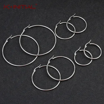 Kinitial החדש חלקה מעגל עגילי חישוק לנשים נירוסטה גיאומטריות עגילים 5 סגנון סביב העגיל הצהרה תכשיטים