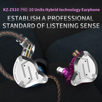 KZ ZS10 Pro 4BA+1DD מתכת אוזניות היברידית 10 נהגים HIFI בס אוזניות In Ear Monitor ספורט רעש מבטל אוזניות KZ ZAX ZSX