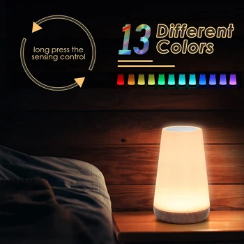LED נטענת מנורת לילה מנורת שולחן עם 13 צבעים, לגעת שליטה מרחוק ניתן לעמעום RGB עם לבן חם אור על השינה.