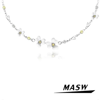 MASW מקורי עיצוב אלגנטי סט תכשיטי פרח לבן עגילים לנשים אביזרים שכבה אחת קטנה שרשרת לב פופולרי