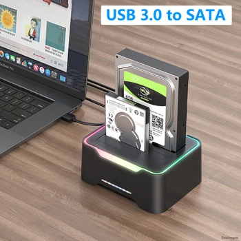 RGB SATA-USB 3.0 כונן קשיח תחנת עגינה עם לא מקוון שיבוט למטרות חיצוני 2.5 3.5 אינץ ' כונן דיסק קשיח Ssd UASP נתמך 16 טרה-בתים
