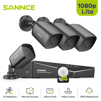 SANNCE 1080P מערכת טלוויזיה במעגל סגור 4CH מעקב וידאו עבור ערכת הביתה 1080P-N DVR 4PCS 1280TVL 1080P חיצוני מצלמת אבטחה 1TB