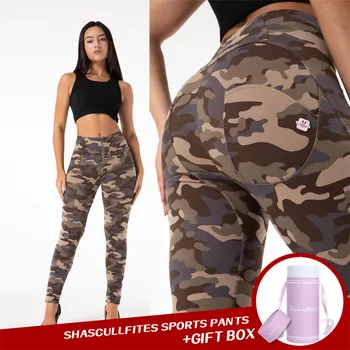 Shascullfites הסוואה יוגה מכנסיים עם קו מותן גבוה ספורט חותלות של נשים כושר צמודים בתוספת גודל אימונים רץ לכיוון
