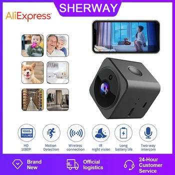 SHERWAY AS02 WiFi Mini מצלמת אבטחה והגנה בית חכם WiFi מצלמה בלילה התקנה קלה ניידת זיהוי בייבי מוניטור