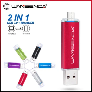 WANSENDA USB 3.0 Flash Drive OTG כונן עט 16GB 32GB 64GB זיכרון 3.0 128GB 256GB 2IN-1 Pendrive על MicroUSB Android/PC