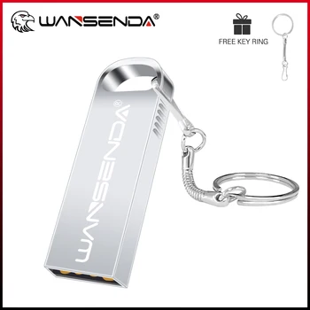 WANSENDA כונן הבזק מסוג USB מתכת עט כונן 64GB 32GB 16GB 8GB 4GB Pendrive עמיד למים USB מקל זיכרון חינם מפתח טבעת