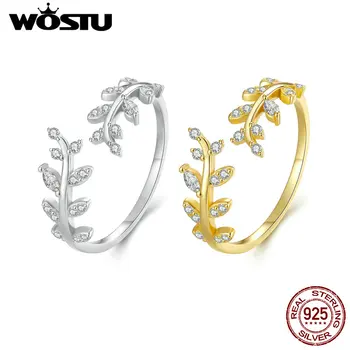 WOSTU סטרלינג 925 רסיס פשוט זירקון זהב עדין עלה לפתוח טבעות לנשים נקבה תכשיטים מקוריים CTR241-A