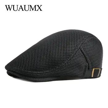 Wuaumx 2022 מזדמנים רשת כומתה כובע גברים נשים לאביב קיץ הקסדות רשת לנשימה אדרה שטוח כובע מוצק לשיא כובע Casquette