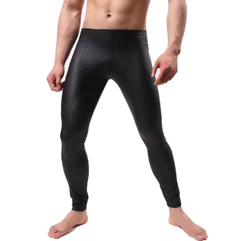 אופנה הפרווה המזויפת כושר סקיני מכנסיים של גברים סקסי מתיחה חותלות מכנסיים זכר תחתונים דמוי עור מכנסיים מכנסיים ארוכים