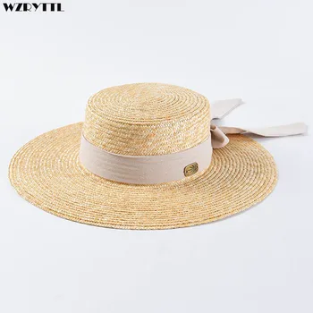 אופנה חדשה רחב שוליים כובע קיץ החוף חיטה נשים מגבעת כובע עם סרט קשת לחופשה דרבי אודרי הפבורן