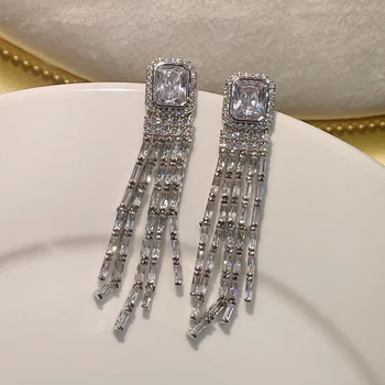 אופנה רב להשתלשל טיפה ציצית לבן זרקונים זרוק עגילים לנשים סעודת החתונה הכלה תכשיטים faux E-1064
