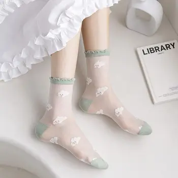 אופנה שקופה קשת, רשת יפה חמוד בינוני צינור גרבי בחורה גרביים לב קריסטל משי גרביים