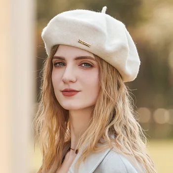 אמיתי צמר כומתה כובע לנשים Autumu חורף משובח צרפתי אלגנטי אמן צמר כובעי נשים חם צייר כובע הברט Dropshipping