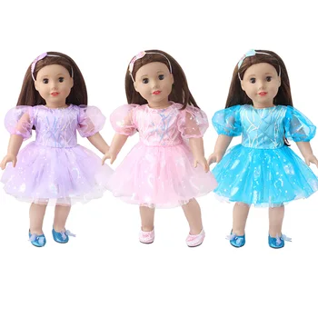 בגדי בובה 18 אינץ האמריקנית בובת ילדה קוואי ורוד כחול הנסיכה חוט חצאית Hairband מתאים 43Cm בגדי תינוקות בובה אביזרים מתנה