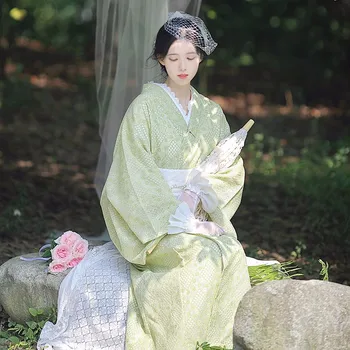 בדרגה גבוהה תחרה שונה קימונו יאקאטה עם תיק היד וגרביים בציר שמלה אבוקדו ירוק סופג לנשימה