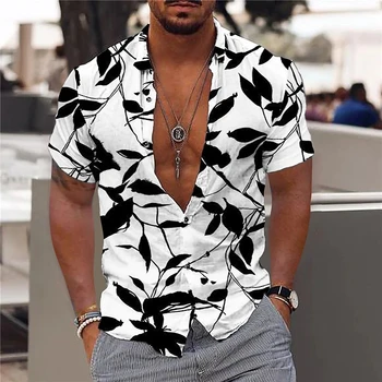 בקיץ אנשים חדשים של חולצות הוואי ביץ ' לחופשה חולצות לגברים לנשימה רופף קצר, חולצות שרוול מנופחים בגדי גברים Camisa