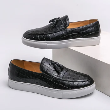 החדש של השחורים Vulcanize נעליים מזדמנים חום לבן ציציות Pu להחליק על נעלי נעלי Mens גודל 38-47 משלוח חינם