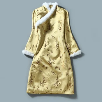 החורף Hanfu השמלה Slim Fit באיכות גבוהה צהוב וינטג ' צ ' יפאו נשים אלגנטי הסינית שמלות ערב אדום טאנג חליפת בגדים סין