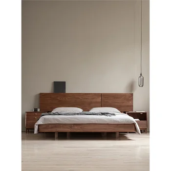 המוצר יכול להיות customizedGrass מעץ מלא מיטה בצפון אמריקה אגוז שחור מיטת קינג הנורדית המודרנית פשוטה מיטה מיטה זוגית
