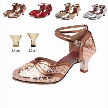 הנשים החדש נצנצים עור ריקודים לטיניים נעליים סגורות הבוהן רך הבלעדי סלסה מודרנית הנעל טנגו חיצוני נעלי הריקוד 3.5/5.5 ס 